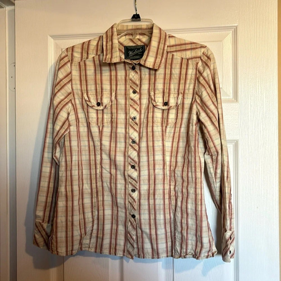 Woolrich women’s cream striped long sleeve button down western shirt - Picture 1 of 8